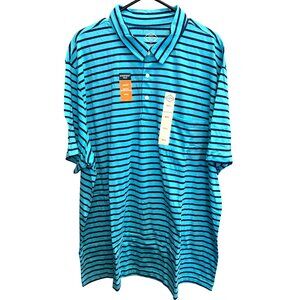 St. Johns Bay Mens Super Soft Polo Shirt Turquoise/Navy Stripe 3XL